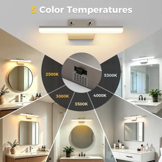 Alt view image 3 of 7 - Brushed Nickel Vanity Light, 15.7 Dimmable LED Bathroom Light Bar with 5CCT, Adjustable Angle Modern Wall Lighting for Bathroom, Powder Room, Bedroom, Apartment, Hotel