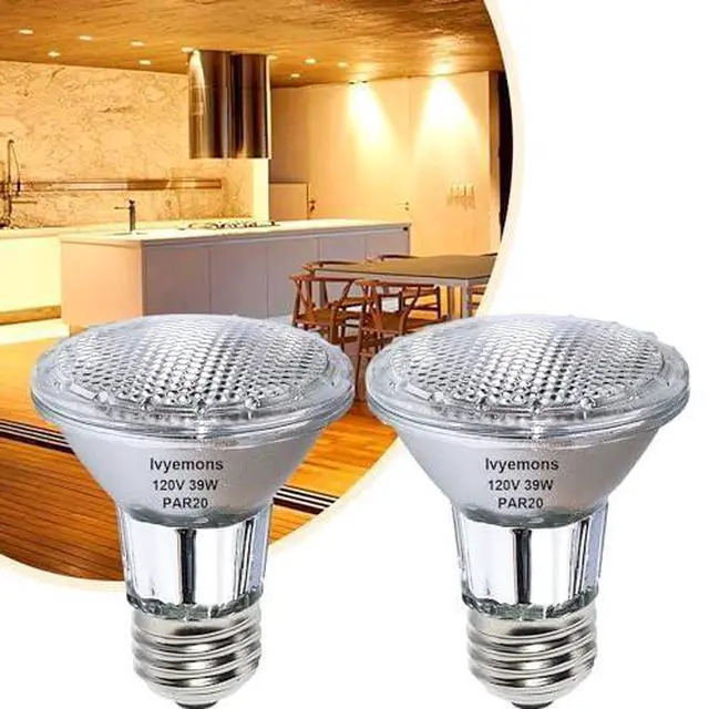 Main image of Dimmable PAR20 Halogen Flood Bulbs 39W 120V 2800K for Track Lights | 2 Pack, E26 Base, 480 Lumens, High Output, Warm White, CRI100+, Flicker-Free, Long Lasting, for Range Hood, Recessed Lighting