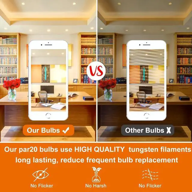Alt view image 7 of 7 - Dimmable PAR20 Halogen Flood Bulbs 39W 120V 2800K for Track Lights | 2 Pack, E26 Base, 480 Lumens, High Output, Warm White, CRI100+, Flicker-Free, Long Lasting, for Range Hood, Recessed Lighting
