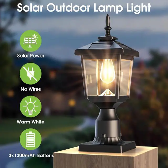 Alt view image 2 of 7 - Solar Post Light Outdoor, 60 Lumens Dusk to Dawn Lamp Post Light, Solar Powered & Waterproof, Fits 6x6 Wooden Posts, 3 Inch Poles, for Garden, Pathway, Driveway, Fence & YardWarm White