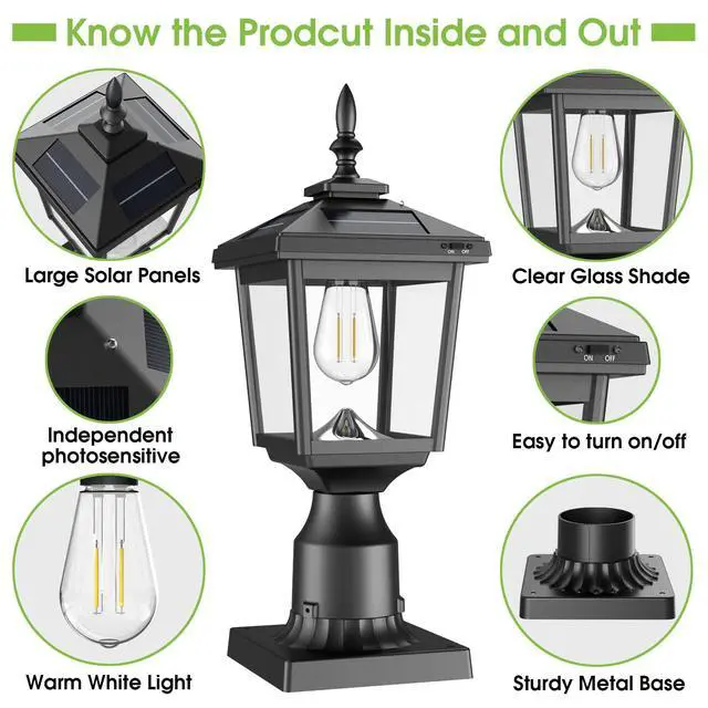 Alt view image 3 of 7 - Solar Post Light Outdoor, 60 Lumens Dusk to Dawn Lamp Post Light, Solar Powered & Waterproof, Fits 6x6 Wooden Posts, 3 Inch Poles, for Garden, Pathway, Driveway, Fence & YardWarm White