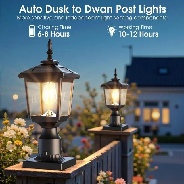 Alt view image 4 of 7 - Solar Post Light Outdoor, 60 Lumens Dusk to Dawn Lamp Post Light, Solar Powered & Waterproof, Fits 6x6 Wooden Posts, 3 Inch Poles, for Garden, Pathway, Driveway, Fence & YardWarm White