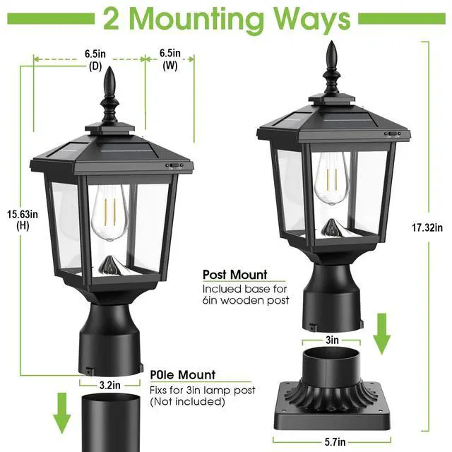 Alt view image 6 of 7 - Solar Post Light Outdoor, 60 Lumens Dusk to Dawn Lamp Post Light, Solar Powered & Waterproof, Fits 6x6 Wooden Posts, 3 Inch Poles, for Garden, Pathway, Driveway, Fence & YardWarm White