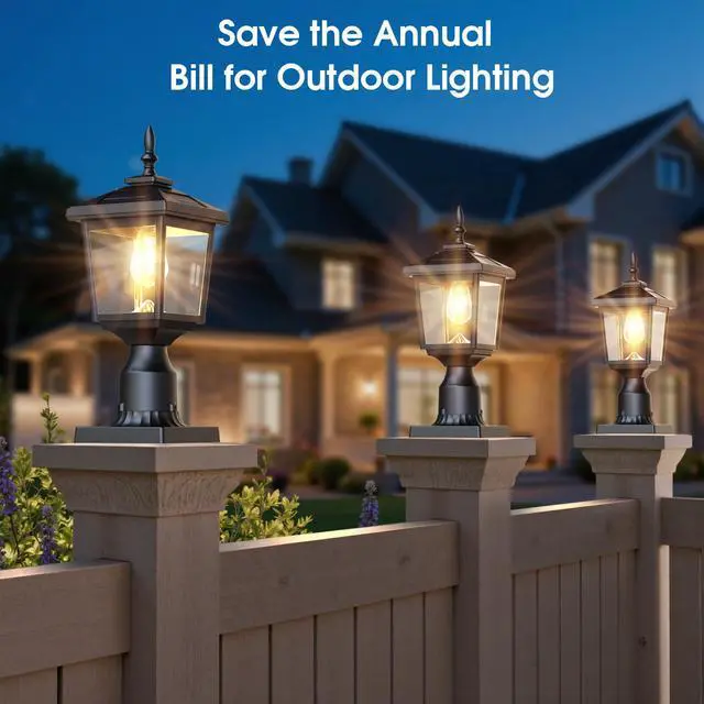 Alt view image 7 of 7 - Solar Post Light Outdoor, 60 Lumens Dusk to Dawn Lamp Post Light, Solar Powered & Waterproof, Fits 6x6 Wooden Posts, 3 Inch Poles, for Garden, Pathway, Driveway, Fence & YardWarm White