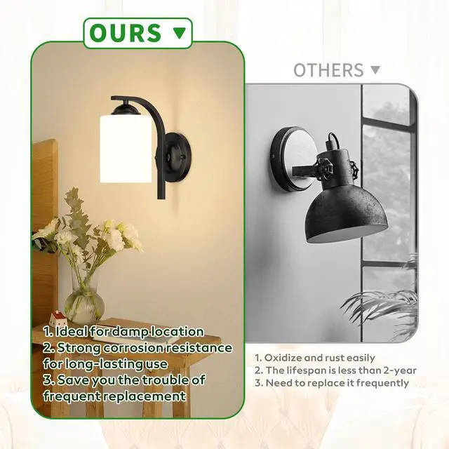 Alt view image 4 of 7 - 2-Pack Wall Sconces for Bedroom and Bathroom, Matte Black Farmhouse Wall Light Fixtures with Glass Shade, Modern Vanity Wall Lamps for Living Room, Hallway, Kitchen