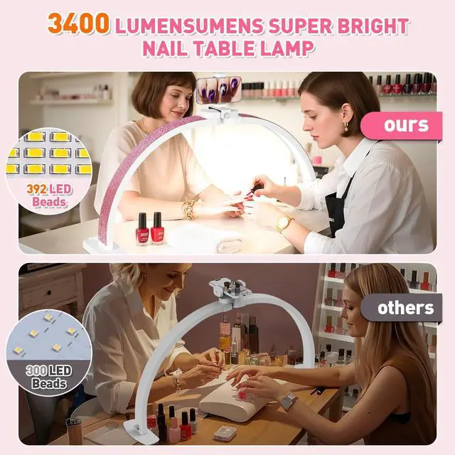 Alt view image 4 of 7 - Super Large 31in Half Moon Light for Nail Desk, Crystal Diamond White | Foldable Arch Light Nail Tech Lamp With Phone Stand, LED Table Lamp for Manicure, Handicraft, Art, Eyelash Extension