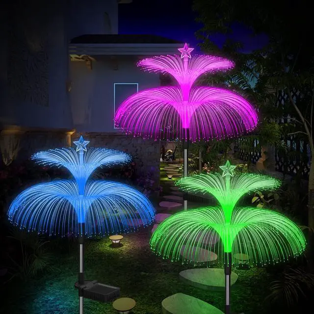 Main image of Solar Garden Lights 3 Pack New Upgraded Solar Lights Outdoor Waterproof 7 Color Changing Double Jellyfish and Star Flower Garden Decor Yard Lawn Christmas Outdoor,Gifts for Mother's Day Women