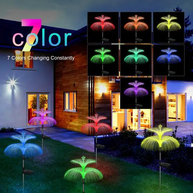 Alt view image 2 of 7 - Solar Garden Lights 3 Pack New Upgraded Solar Lights Outdoor Waterproof 7 Color Changing Double Jellyfish and Star Flower Garden Decor Yard Lawn Christmas Outdoor,Gifts for Mother's Day Women