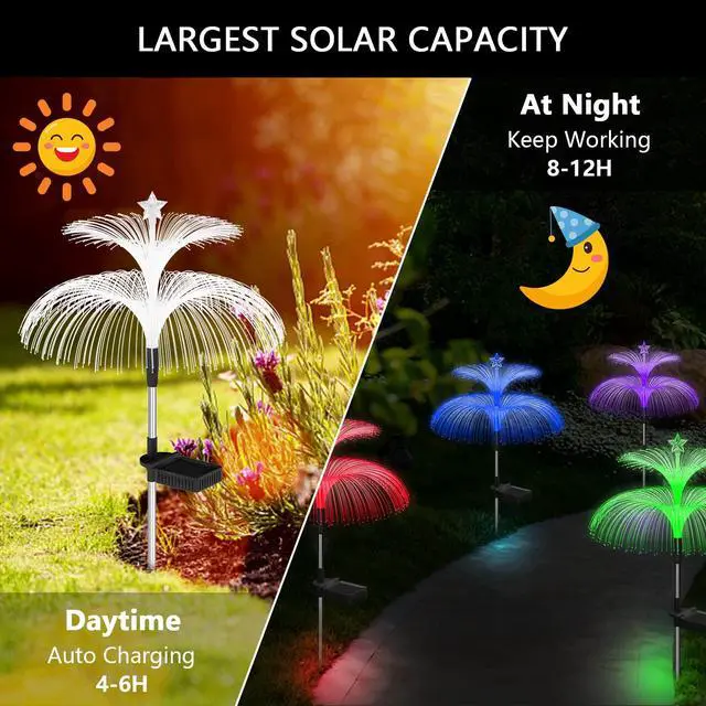 Alt view image 4 of 7 - Solar Garden Lights 3 Pack New Upgraded Solar Lights Outdoor Waterproof 7 Color Changing Double Jellyfish and Star Flower Garden Decor Yard Lawn Christmas Outdoor,Gifts for Mother's Day Women