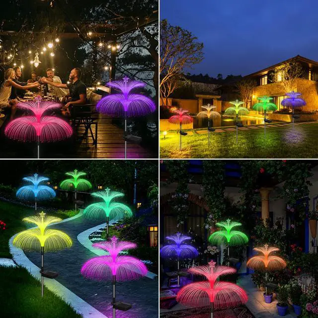 Alt view image 5 of 7 - Solar Garden Lights 3 Pack New Upgraded Solar Lights Outdoor Waterproof 7 Color Changing Double Jellyfish and Star Flower Garden Decor Yard Lawn Christmas Outdoor,Gifts for Mother's Day Women