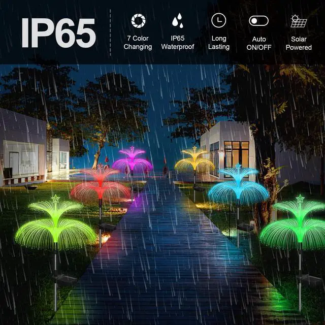 Alt view image 6 of 7 - Solar Garden Lights 3 Pack New Upgraded Solar Lights Outdoor Waterproof 7 Color Changing Double Jellyfish and Star Flower Garden Decor Yard Lawn Christmas Outdoor,Gifts for Mother's Day Women
