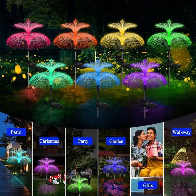 Alt view image 7 of 7 - Solar Garden Lights 3 Pack New Upgraded Solar Lights Outdoor Waterproof 7 Color Changing Double Jellyfish and Star Flower Garden Decor Yard Lawn Christmas Outdoor,Gifts for Mother's Day Women