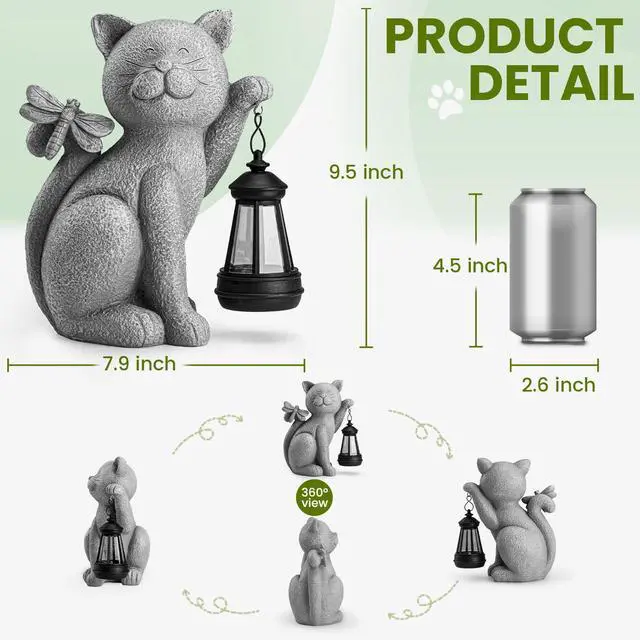 Alt view image 3 of 7 - Solar Garden Outdoor Statues Cat with Solar Lantern,Outdoor Cat Figurines Decorations,Lawn Home Decor for Patio, Balcony, Yard Ornament,Unique Housewarming and Birthdays Gifts for Mom Women Grandma