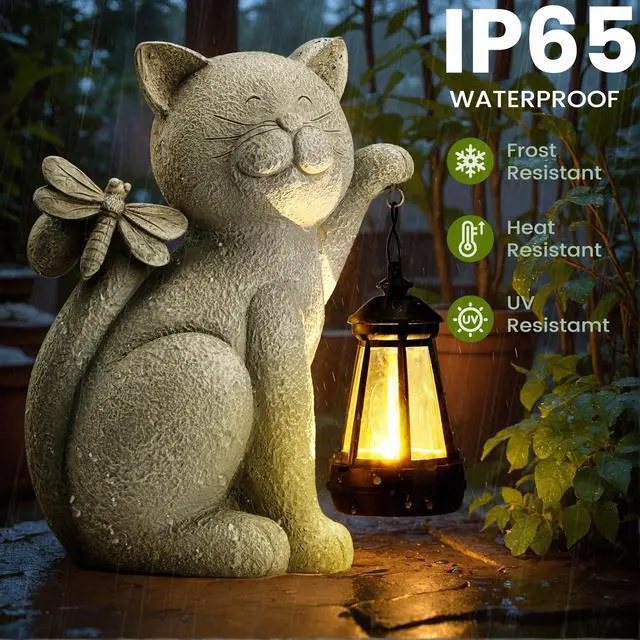Alt view image 4 of 7 - Solar Garden Outdoor Statues Cat with Solar Lantern,Outdoor Cat Figurines Decorations,Lawn Home Decor for Patio, Balcony, Yard Ornament,Unique Housewarming and Birthdays Gifts for Mom Women Grandma