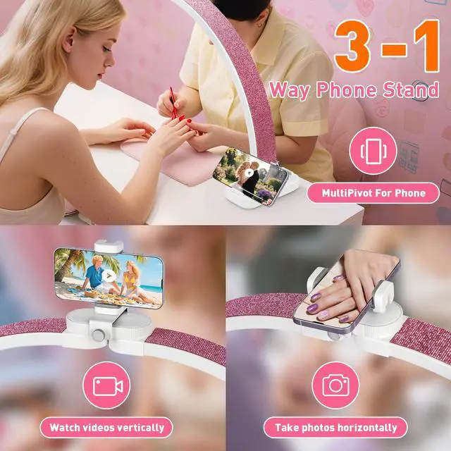 Alt view image 5 of 7 - Super Large 31in Half Moon Light for Nail Desk, Crystal Diamond White | Foldable Arch Light Nail Tech Lamp With Phone Stand, LED Table Lamp for Manicure, Handicraft, Art, Eyelash Extension