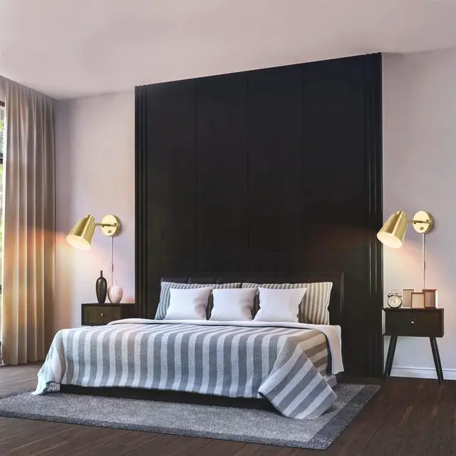 Alt view image 6 of 7 - Plug in Wall Sconces, Dimmable Wall Sconces Adjustable Angle Wall Lights with Plug in Cord and Dimmer On/Off Knob Switch, Gold Wall Mounted Light for Bedroom Bedside Stairway(2 Pack, 2 Bulbs)