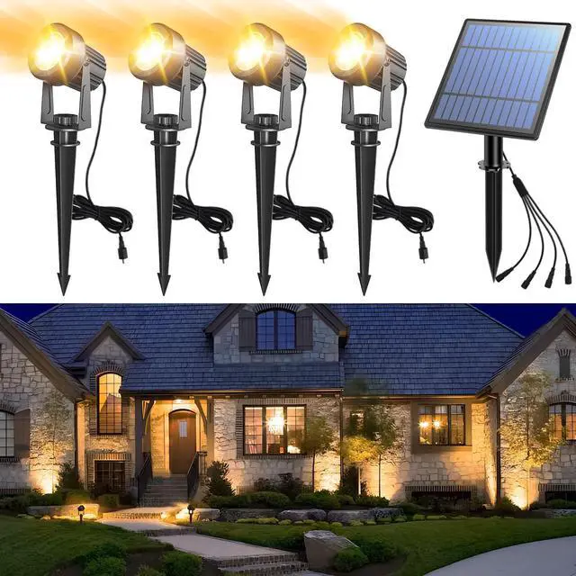 Main image of Solar Spot Lights Outdoor 4-in-1 Solar Landscape Lights Dusk to Dawn Solar Uplights IP65 Waterproof 9.8ft Cable Outdoor Spot Lights for Yard Pathway Garden Tree Decoration (Warm White)