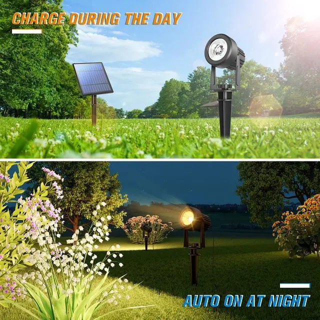 Alt view image 4 of 6 - Solar Spot Lights Outdoor 4-in-1 Solar Landscape Lights Dusk to Dawn Solar Uplights IP65 Waterproof 9.8ft Cable Outdoor Spot Lights for Yard Pathway Garden Tree Decoration (Warm White)