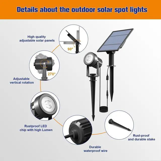 Alt view image 5 of 6 - Solar Spot Lights Outdoor 4-in-1 Solar Landscape Lights Dusk to Dawn Solar Uplights IP65 Waterproof 9.8ft Cable Outdoor Spot Lights for Yard Pathway Garden Tree Decoration (Warm White)
