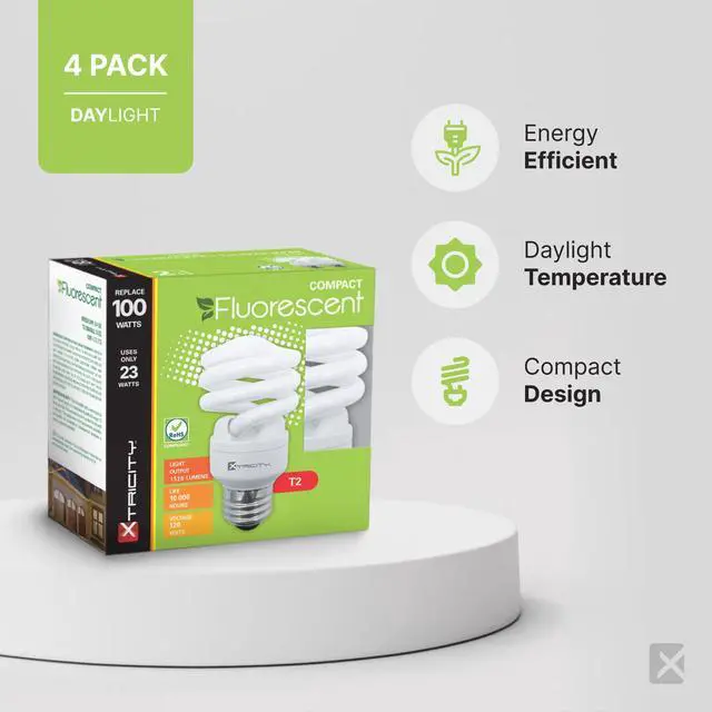 Alt view image 2 of 7 - Compact Fluorescent Light Bulbs T2 Spiral, E26 Base, 23W (100W Equivalent), 5000k Daylight, 1520 Lumens, CFL, 120V - UL Listed, (4 Pack)