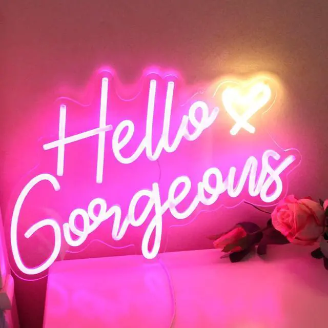 Alt view image 2 of 7 - Hello Gorgeous Neon Sign Hello Beautiful Pink LED Neon Lights for Home Wedding Birthday Backdrop Bacelorette Party Wth Dimmable Switch(5V,16.5X10.6inches)