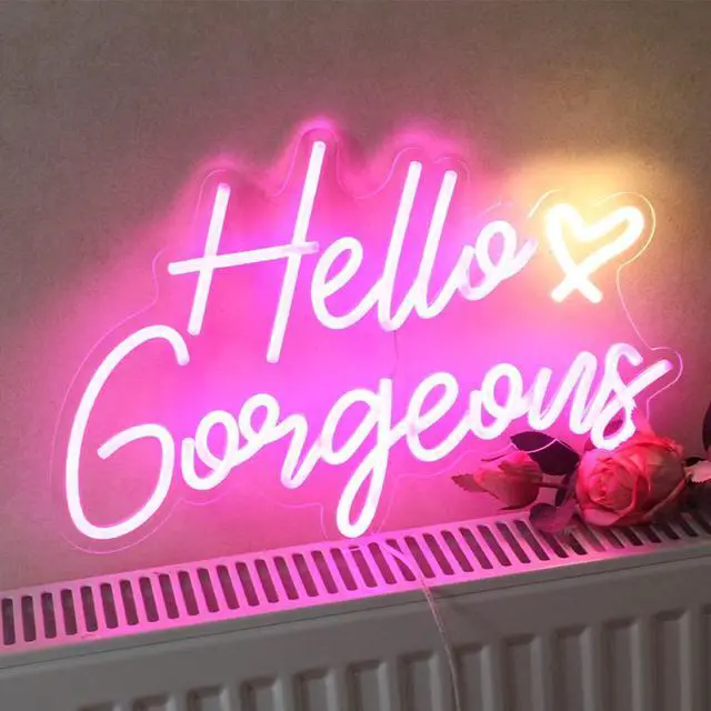 Alt view image 3 of 7 - Hello Gorgeous Neon Sign Hello Beautiful Pink LED Neon Lights for Home Wedding Birthday Backdrop Bacelorette Party Wth Dimmable Switch(5V,16.5X10.6inches)