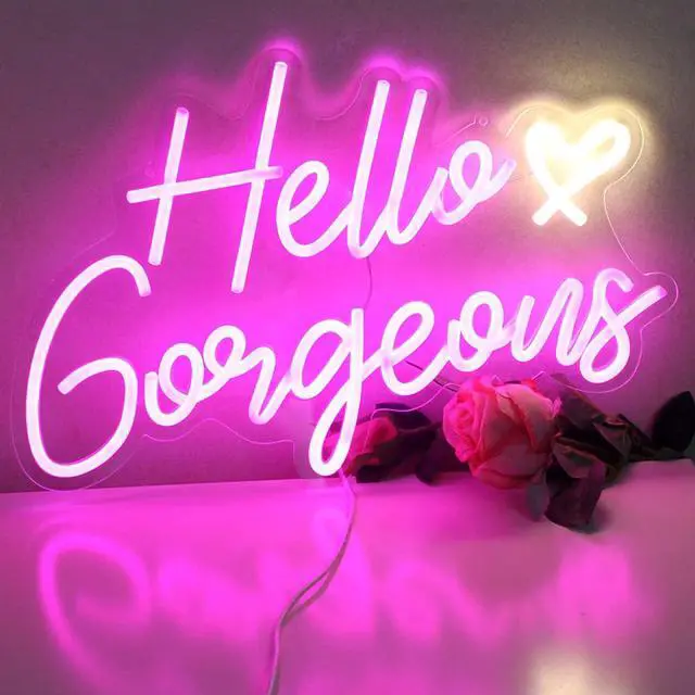 Alt view image 4 of 7 - Hello Gorgeous Neon Sign Hello Beautiful Pink LED Neon Lights for Home Wedding Birthday Backdrop Bacelorette Party Wth Dimmable Switch(5V,16.5X10.6inches)