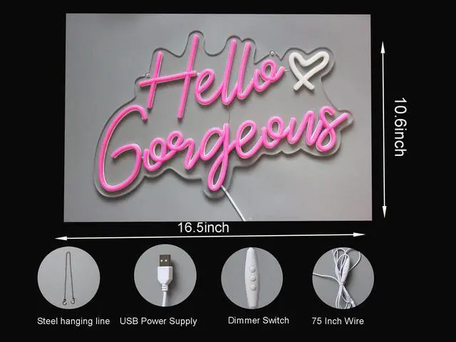 Alt view image 6 of 7 - Hello Gorgeous Neon Sign Hello Beautiful Pink LED Neon Lights for Home Wedding Birthday Backdrop Bacelorette Party Wth Dimmable Switch(5V,16.5X10.6inches)