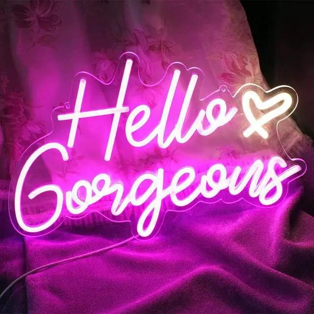 Alt view image 5 of 7 - Hello Gorgeous Neon Sign Hello Beautiful Pink LED Neon Lights for Home Wedding Birthday Backdrop Bacelorette Party Wth Dimmable Switch(5V,16.5X10.6inches)