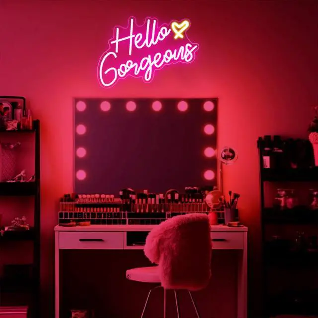 Alt view image 7 of 7 - Hello Gorgeous Neon Sign Hello Beautiful Pink LED Neon Lights for Home Wedding Birthday Backdrop Bacelorette Party Wth Dimmable Switch(5V,16.5X10.6inches)