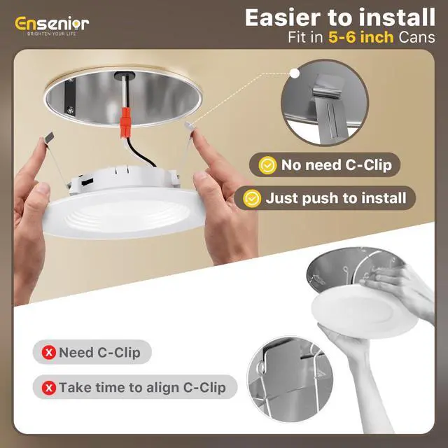 Alt view image 2 of 7 - 6 Pack 5/6 Inch 5CCT LED Recessed Lighting with Night Light | Retrofit Baffle Trim, 2700K-5000K Selectable Can Lights, Dimmable, 1000LM, 9W=110W, Damp Rated, ETL&FCC&IC, E26 Install