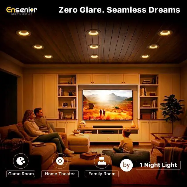 Alt view image 4 of 7 - 6 Pack 5/6 Inch 5CCT LED Recessed Lighting with Night Light | Retrofit Baffle Trim, 2700K-5000K Selectable Can Lights, Dimmable, 1000LM, 9W=110W, Damp Rated, ETL&FCC&IC, E26 Install