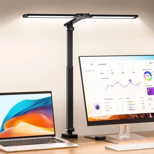 Main image of LED Desk Lamp for Office Home, Architect Desk Light with Clamp, Black | Height Adjustable Eye Caring Stepless Dimming Desk Lamp for Reading, Study, Workbench, 50 Lighting Models