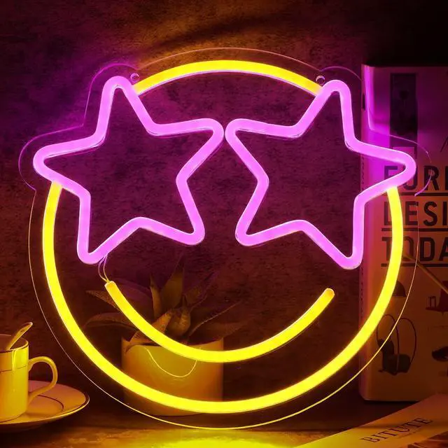 Main image of LED Lights Wall Decor 12.2*11.41in Dimmable Smiley Face Neon Sign | Yellow and Pink Light Up Signs for House Bedroom Game Room Classroom Bar Fun Decoration Home Gifts for Wedding Birthday Party
