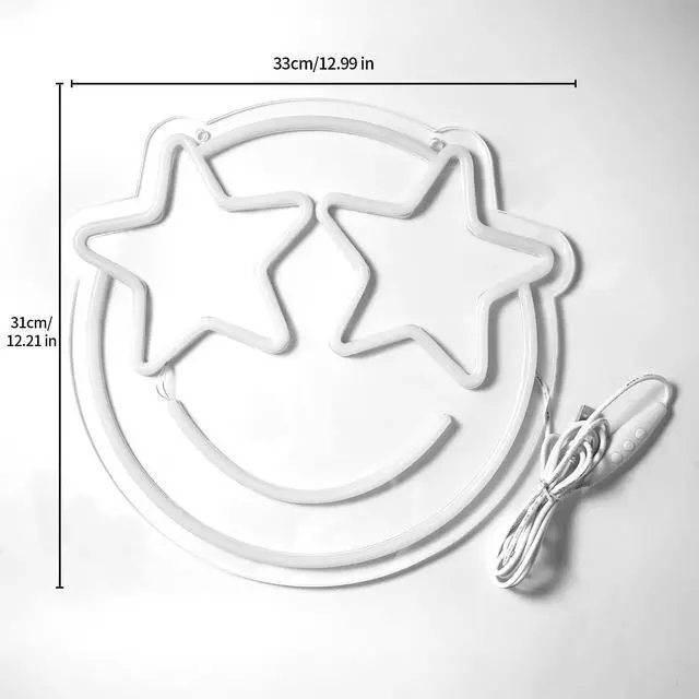 Alt view image 2 of 6 - LED Lights Wall Decor 12.2*11.41in Dimmable Smiley Face Neon Sign | Yellow and Pink Light Up Signs for House Bedroom Game Room Classroom Bar Fun Decoration Home Gifts for Wedding Birthday Party