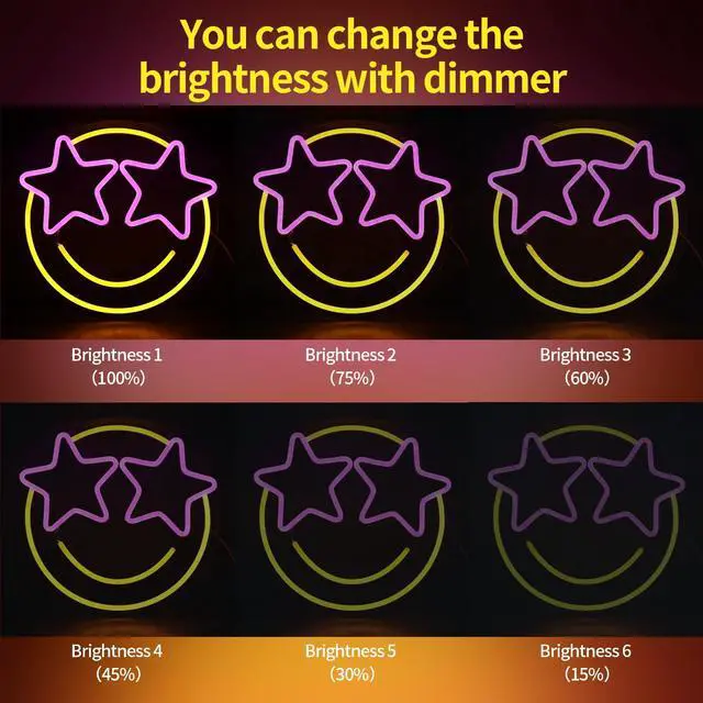 Alt view image 3 of 6 - LED Lights Wall Decor 12.2*11.41in Dimmable Smiley Face Neon Sign | Yellow and Pink Light Up Signs for House Bedroom Game Room Classroom Bar Fun Decoration Home Gifts for Wedding Birthday Party