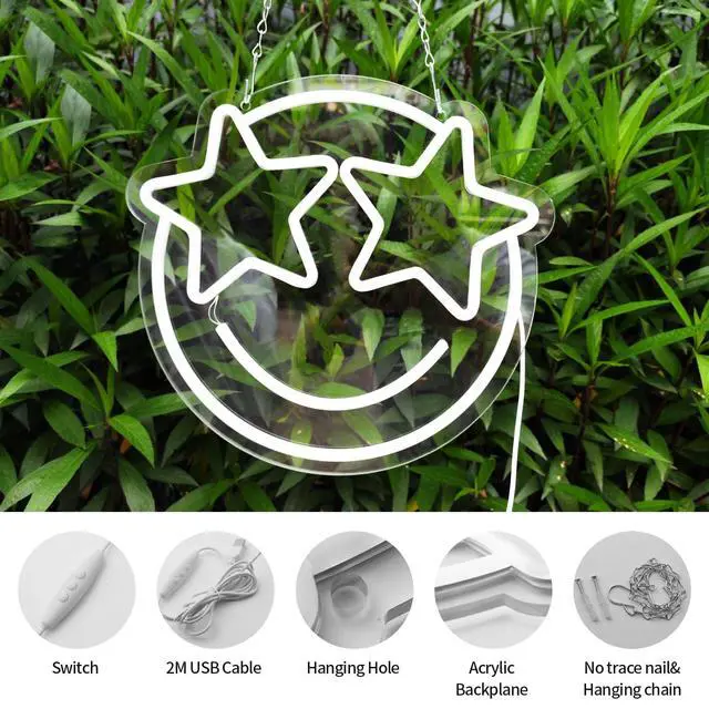 Alt view image 4 of 6 - LED Lights Wall Decor 12.2*11.41in Dimmable Smiley Face Neon Sign | Yellow and Pink Light Up Signs for House Bedroom Game Room Classroom Bar Fun Decoration Home Gifts for Wedding Birthday Party