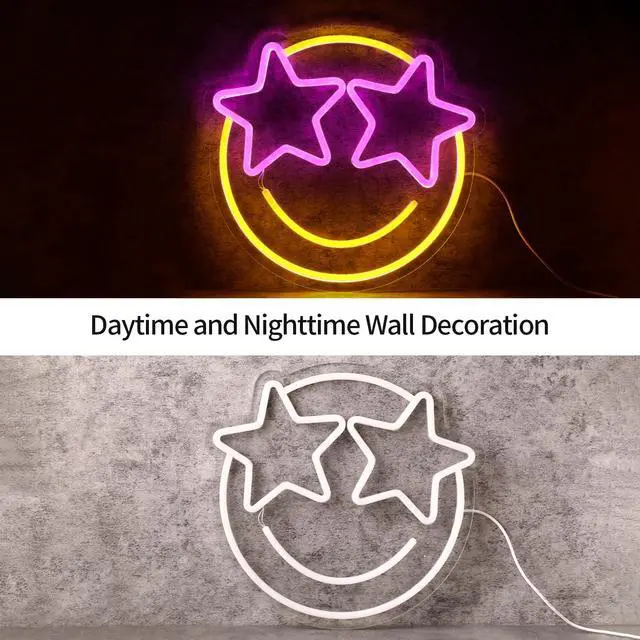 Alt view image 5 of 6 - LED Lights Wall Decor 12.2*11.41in Dimmable Smiley Face Neon Sign | Yellow and Pink Light Up Signs for House Bedroom Game Room Classroom Bar Fun Decoration Home Gifts for Wedding Birthday Party