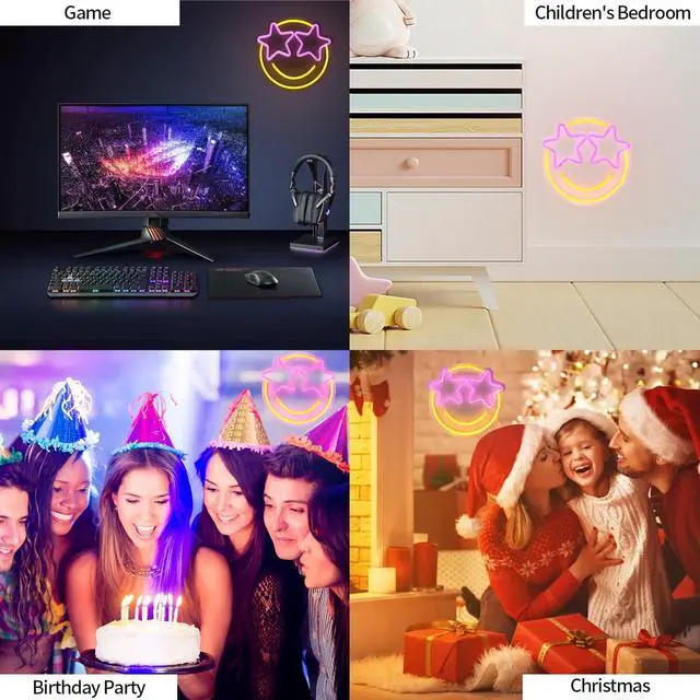 Alt view image 6 of 6 - LED Lights Wall Decor 12.2*11.41in Dimmable Smiley Face Neon Sign | Yellow and Pink Light Up Signs for House Bedroom Game Room Classroom Bar Fun Decoration Home Gifts for Wedding Birthday Party