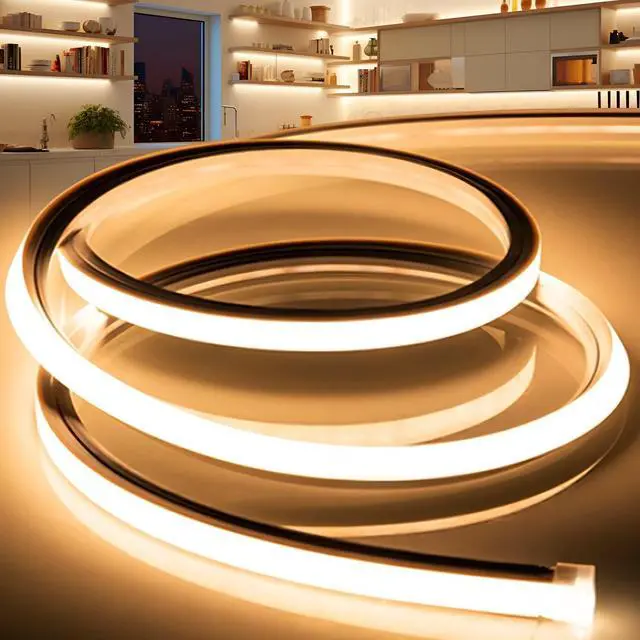 Main image of LED Strip Lights Warm White 3000K,9.8ft 110-120V Neon Rope Lights,Flexible Silicone Outdoor Waterproof Neon Strip Lights for Bedroom,Mirror,Kitchen Cabinet, Living Room,Halloween Decor