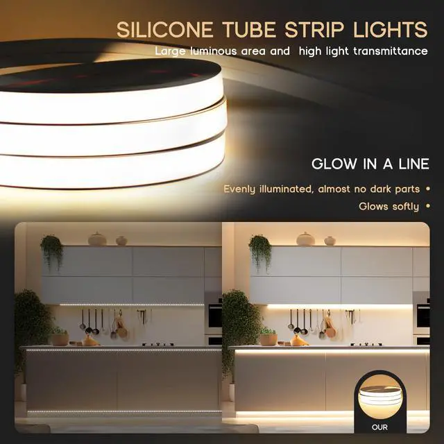 Alt view image 7 of 7 - LED Strip Lights Warm White 3000K,9.8ft 110-120V Neon Rope Lights,Flexible Silicone Outdoor Waterproof Neon Strip Lights for Bedroom,Mirror,Kitchen Cabinet, Living Room,Halloween Decor