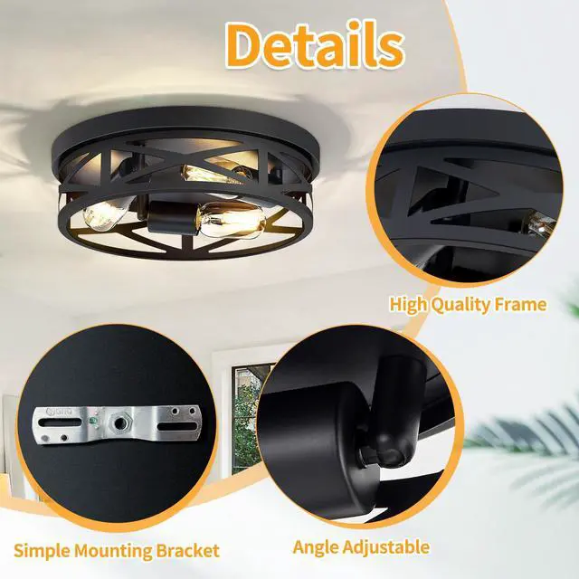 Alt view image 5 of 7 - 13 inch Farmhouse Ceiling Light Fixture,3-Light Hallway Light Fixtures Ceiling,Black Flush Mount Ceiling Light,Light Fixture Ceiling Mount for Kitchen Hallway Entryway,E26 Base1 Pack