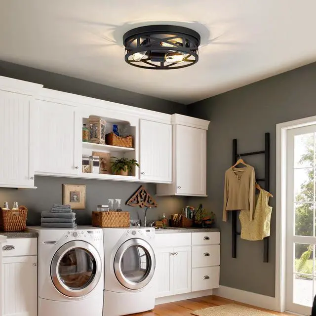 Alt view image 7 of 7 - 13 inch Farmhouse Ceiling Light Fixture,3-Light Hallway Light Fixtures Ceiling,Black Flush Mount Ceiling Light,Light Fixture Ceiling Mount for Kitchen Hallway Entryway,E26 Base1 Pack