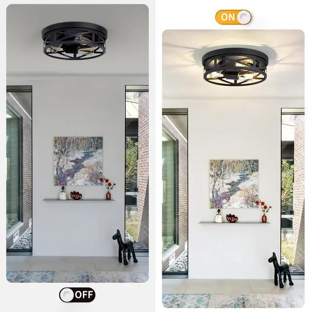 Alt view image 6 of 7 - 13 inch Farmhouse Ceiling Light Fixture,3-Light Hallway Light Fixtures Ceiling,Black Flush Mount Ceiling Light,Light Fixture Ceiling Mount for Kitchen Hallway Entryway,E26 Base1 Pack