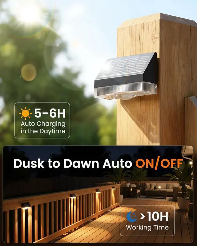 Alt view image 5 of 7 - Solar Fence Lights 12 Pack, Fence Post Solar Lights Outdoor Waterproof with Warm White LED Spot Lens, Solar Deck Lights for Outside Wall, Deck, Patio, Yard, Rail, Garage, Pool