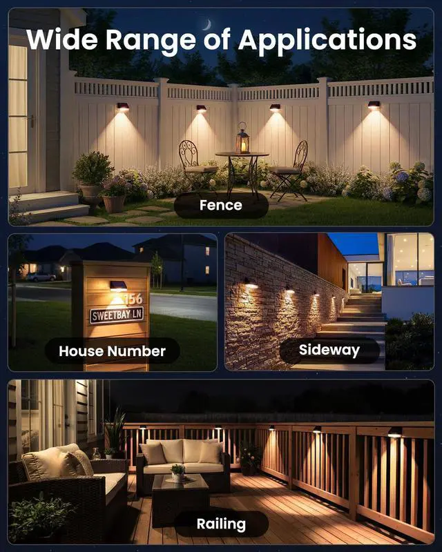 Alt view image 7 of 7 - Solar Fence Lights 12 Pack, Fence Post Solar Lights Outdoor Waterproof with Warm White LED Spot Lens, Solar Deck Lights for Outside Wall, Deck, Patio, Yard, Rail, Garage, Pool