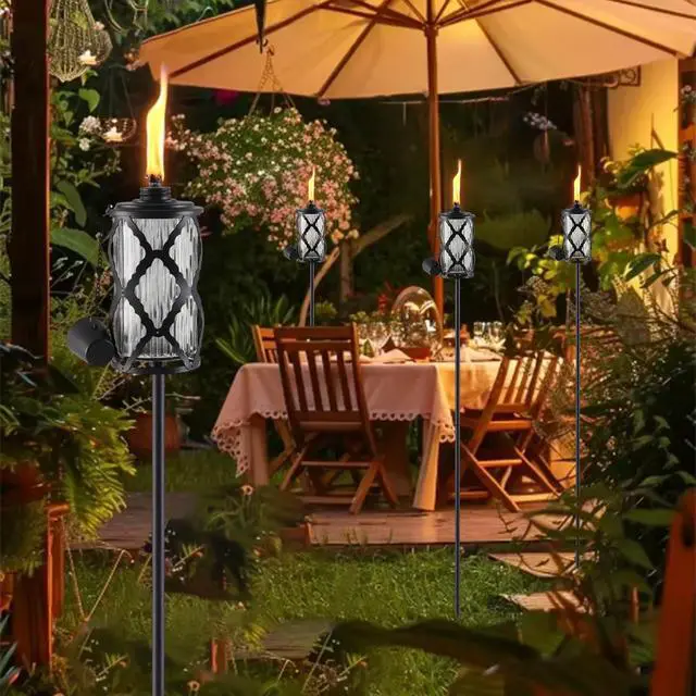 Alt view image 2 of 7 - 4 Pack Glass Citronella Torches, 16 oz Garden Torches for Outside, 55 inch Outdoor Clear Glass Citronella Torches with 3-Prong Grounded Stake for Garden, Patio, Party, Landscape Decor