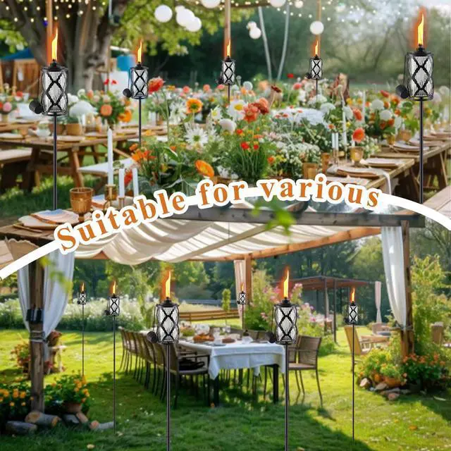 Alt view image 6 of 7 - 4 Pack Glass Citronella Torches, 16 oz Garden Torches for Outside, 55 inch Outdoor Clear Glass Citronella Torches with 3-Prong Grounded Stake for Garden, Patio, Party, Landscape Decor