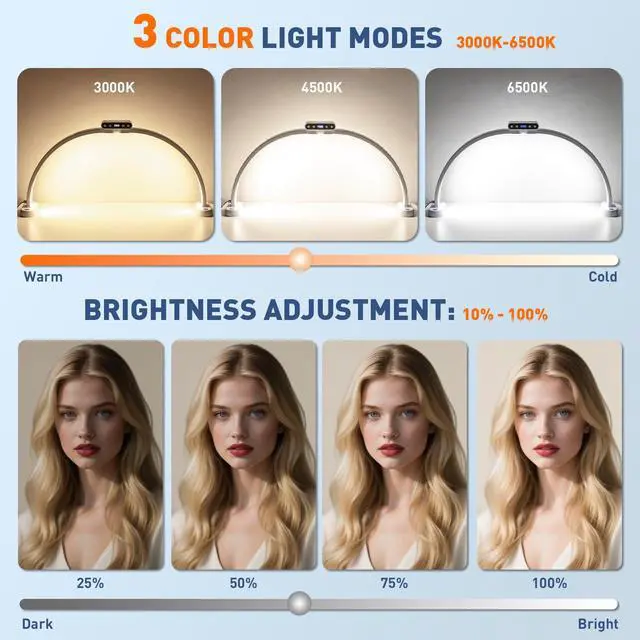 Alt view image 2 of 7 - Half Moon Light for Nail Desk, 29in Foldable Nail Lamp for Desk | Arch Nail Tech Light with Phone Holder for Manicure Salon, Adjustable Color Brightness, Memory Function for Display Screen
