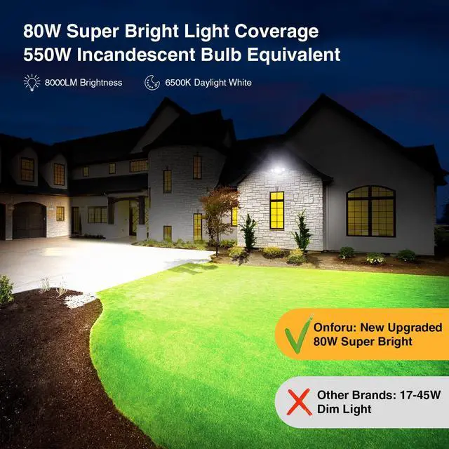 Alt view image 6 of 7 - 80W Dusk to Dawn Outdoor Lighting,8000LM Black Flood Lights Outdoor,IP65 Waterproof Exterior Security LED Light,3 Adjustable Heads Photocell Light Fixture,6500K Floodlight for Garage,Patio,Yard
